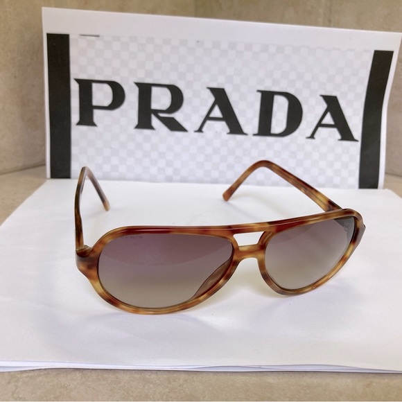 New Prada Aviator Plastic Tortoise brown Sunglasses. SPR02G 4BW-6S1 - Picture 2 of 16